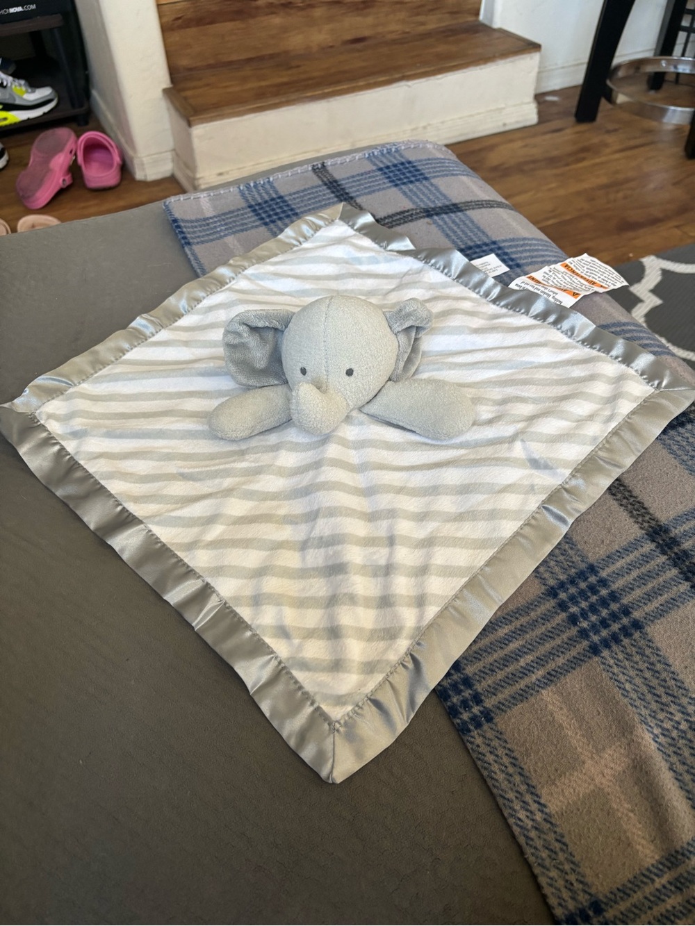 cloud island Grey Striped Elephant Lovey Bib